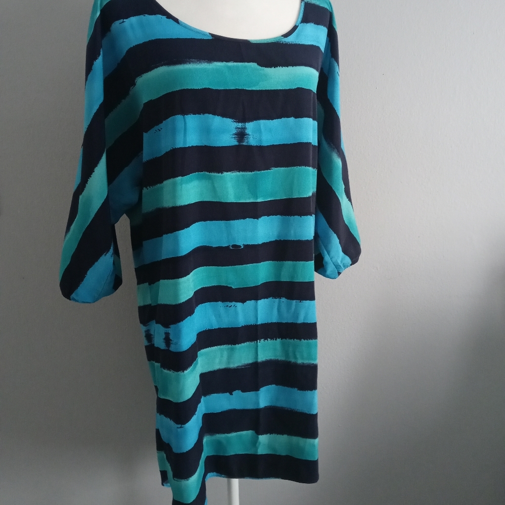 Dress Women Express size Medium color blue style Boho Zipper Back Polyester